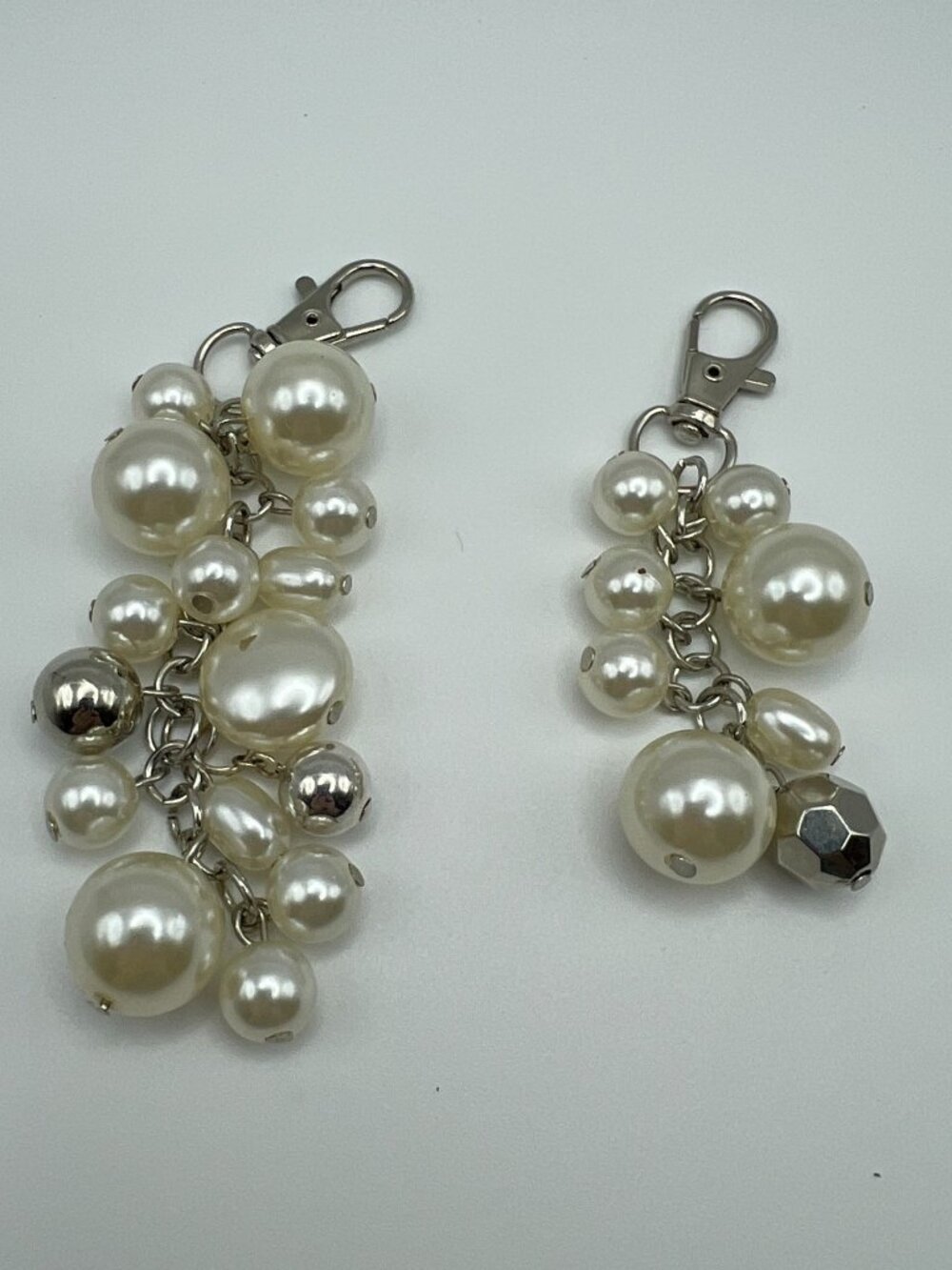 Elegant Faux Pearl & Silver-Tone Charm Earrings With Chain Detailing Lobster Cla
